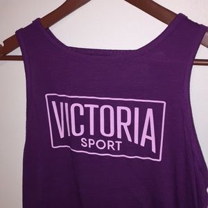 Victoria Sport Caged Back Top, purple, pink.